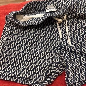 Express Navy and White Diamond Pattern Shorts